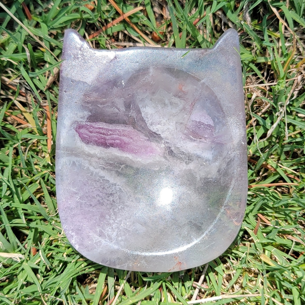NEW 2.65" x 2.09" x 101G FLUORITE CAT HEAD BOWL